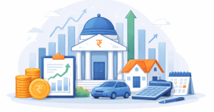 Minimal illustration representing the Reserve Bank of India’s interest rate policy and its impact on loans and EMIs