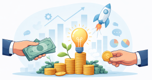 Minimal illustration representing startup funding activity with abstract financial growth elements